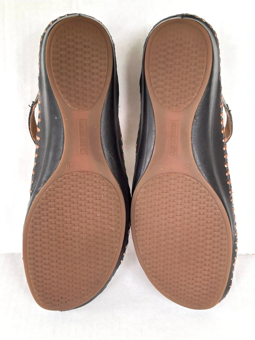 Pikolinos P Vallarta Navy Brown Leather T-Strap Semi Closed Toe Sandals EU 39